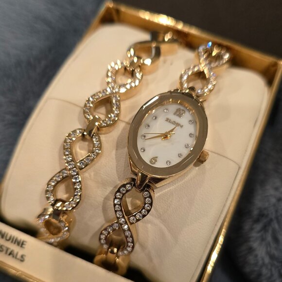 Elgin Genuine crystal gold oval watch & bracelet set - Picture 1 of 7